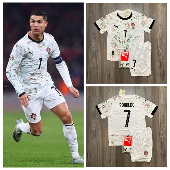 NEW 2025 Cristiano Ronaldo #7 Portugal Away Kids Soccer Jersey Kit